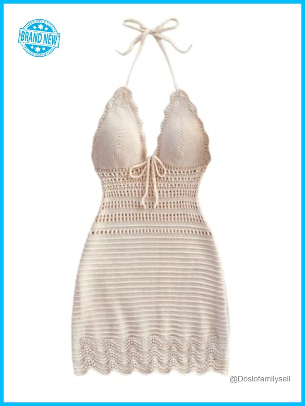 Crochet Bodycon Halter Mini Dress Backless Tie Back Sleeveless
